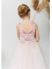 Scoop Neck Velvet Lace Tulle V Back Flower Girl Dress